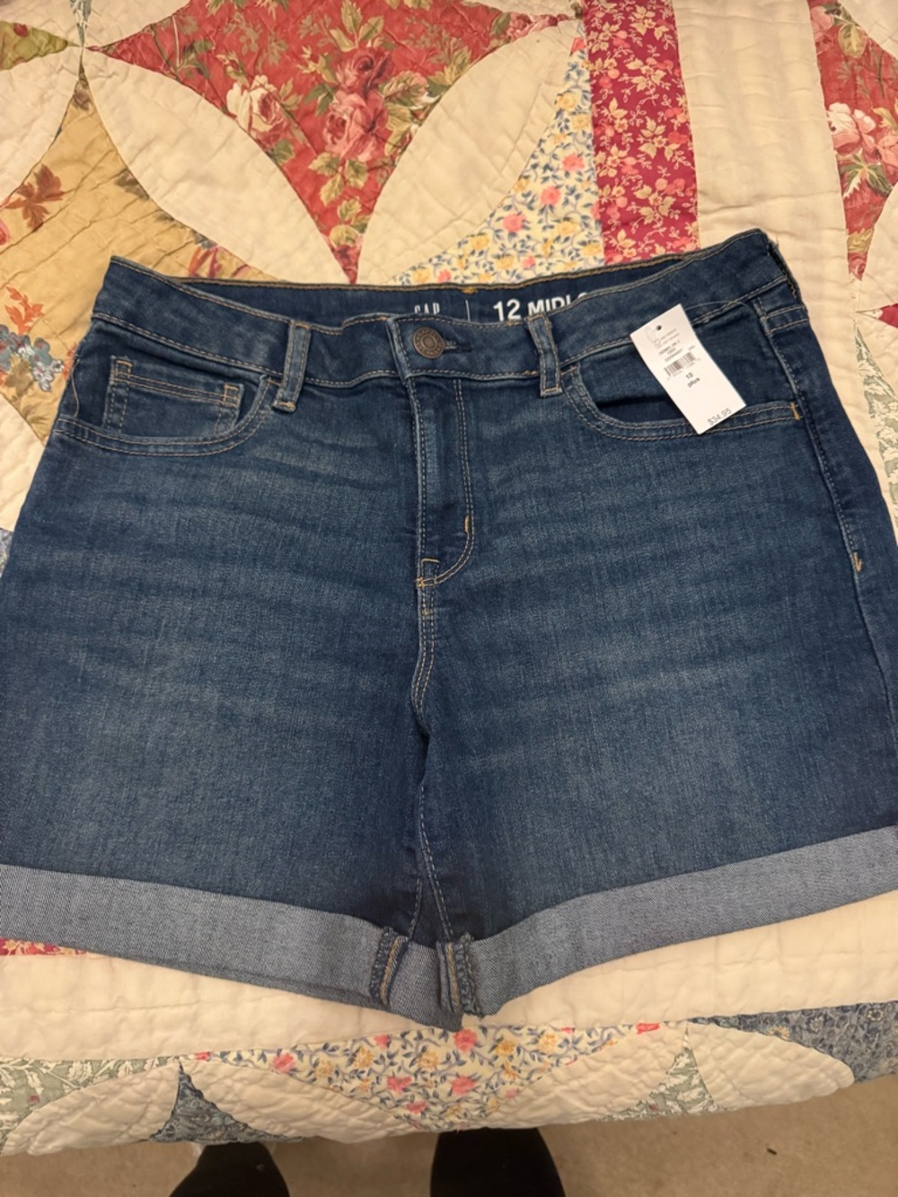 GAP Mid-Rise Dark Blue Denim Roll-Cuff Shorts
